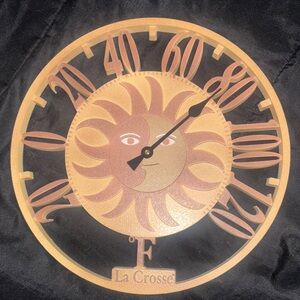 LaCrosse Tan and Brown Sunburst Wall Clock Thermometer 13.5 inches